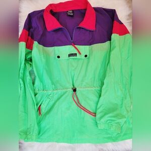 Vintage White Sierra Neon Colorblock Windbreaker Jacket. Medium. Green Purple